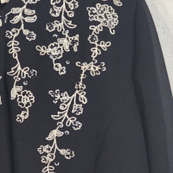 Coldwater Creek Black White Floral Embroider Sequin Open Front Poly Blazer Sz 16 - Picture 7 of 16